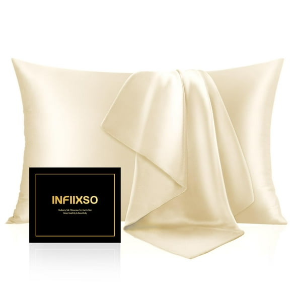Fundas de almohada de seda INFINIXSO, tamaño estándar, 2 unidades, color marfil