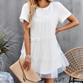 thumbnail image 6 of SELONE Hawaiian Dresses for Women Plus Size Summer Spring Casual Tulle Mesh Short Sleeve Solid Color Fashion And Round Neck Midi Dresses for Women for Everyday Wear Beach Vacation White L, 6 of 8