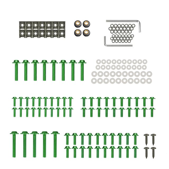 Green 177-Piece Motorcycle Fairing Bolt Hardware Kit - Premium Metal Oxidation-Treated Fasteners Set for Securing Bodywork, Panels, Bumpers - Compatible with Honda CBR600RR, CBR900RR, CBR1000RR,