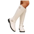 thumbnail image 6 of hopeusnice Double Buckle Low Heel Knee High Boot Round Toe Side Zipper Closure Riding Style Boot White 39, 6 of 9