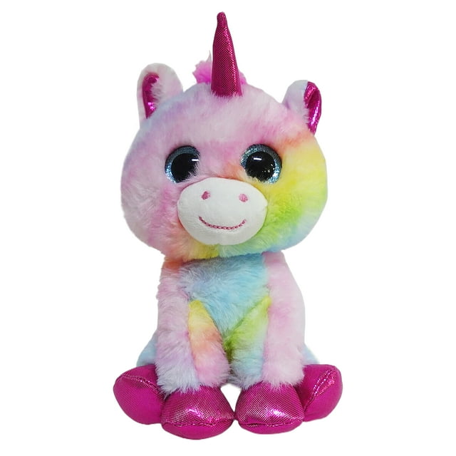 Kid Connection Peluche Unicon Rose, 7,5 Po, une Licorne en Peluche Orientée vers l'Avant avec une Douce Fourrure Arc-en-Ciel pastel, de Grands Yeux Noirs Brillants avec des accents de Paillettes Bleues, et une Corne, des Oreilles et des Pattes Rose Vif et Brillantes, Idéale pour les Câlins et le Jeu Imaginatif.