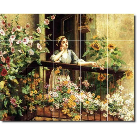 Ceramic Tile Mural-Daniel Ridgway Knight Garden Kitchen Tile Mural 8. 21.25" w x 17" h using (20) 4.25 x 4.25 ceramic tiles