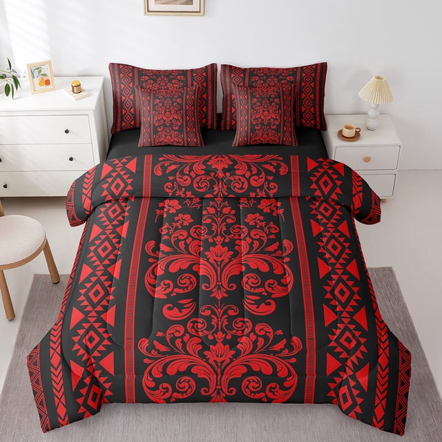 Erosebridal Rde Damask Flower Bedding Sets Queen Size, Retro Boho Comforter Sets with Sheets, Mandala Hippie Decor, Reversible