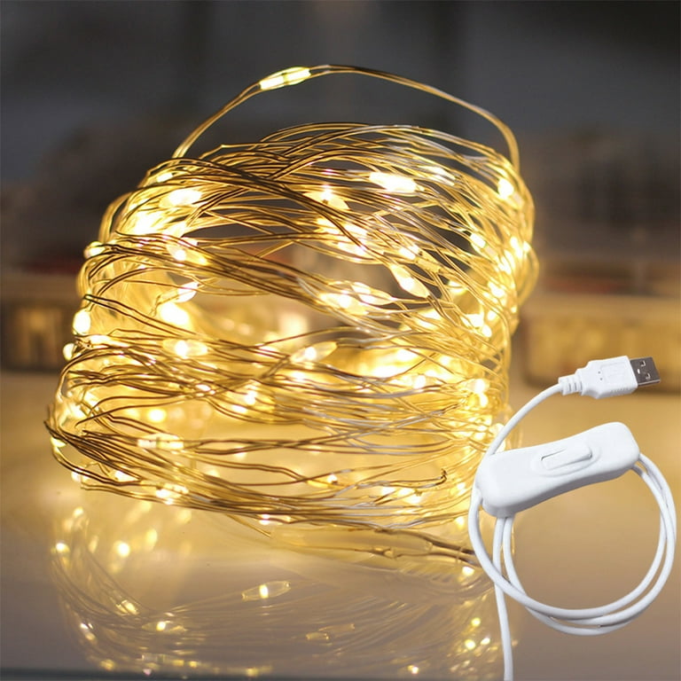 Rosnek LED Copper Wire String Lights, 33ft 100led Fairy String Lights USB Powered with On/Off Switch for Christmas Tree Wedding Party Home Decoration
