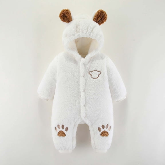 Baby Jumpsuit White Onesie Baby Long Sleeve Thermal Bear Ear Hooded Romper Warm Baby Boy Clothes Boy Baby Clothes 0-3 Months