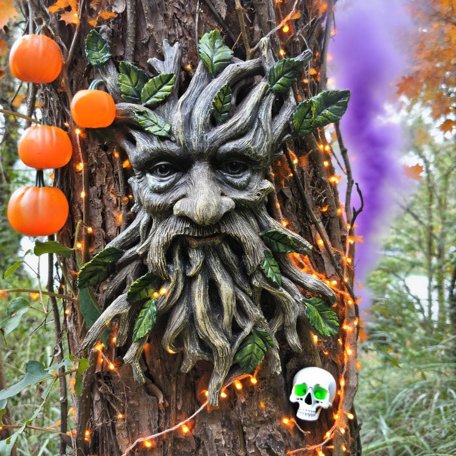 Halloween Tree Face Resin Wall Sculpture Outdoor Garden Yard Patio Decor Spooky Ornament with Realistic Carving Details for Holiday Gift