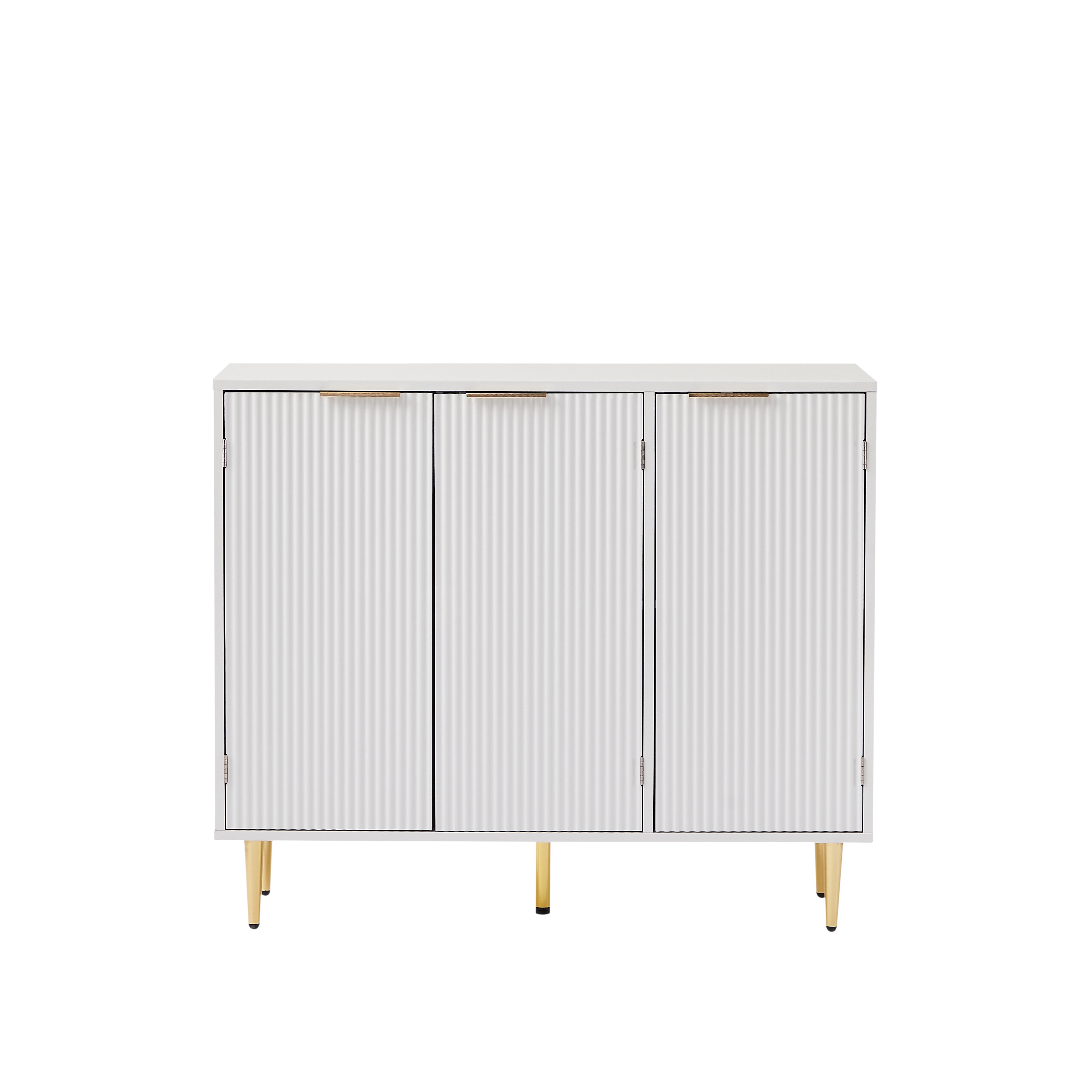PORKISS Storage Cabinet, Wooden Sideboard Cabinet with 3 Doors, Modern Buffet Cabinet with 6 Compartments, Freestanding Small Storage Cabinet for Living Room, Dining Room, Bedrooom, and Hall, White