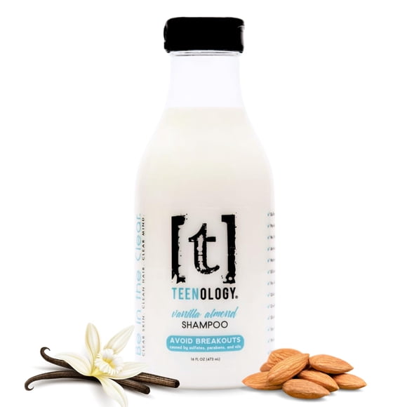 Champú Teenology para adolescentes para piel clara y cabello sano Extractos botánicos naturales 16 oz. (Vainilla Almendra)
