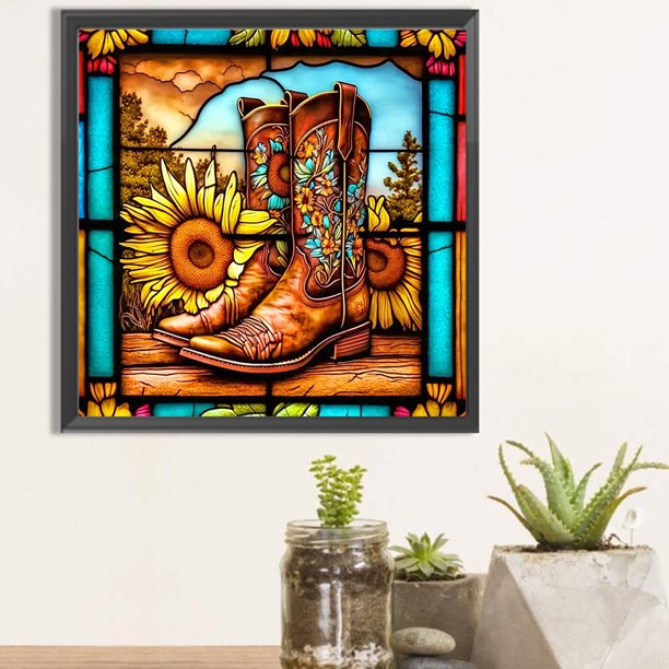 Cuadros Decorativos Pintura de diamante 5D DIY Taladro redondo completo AB parcial Botas de girasol 45x45cm DQrwqpou embutido en tela