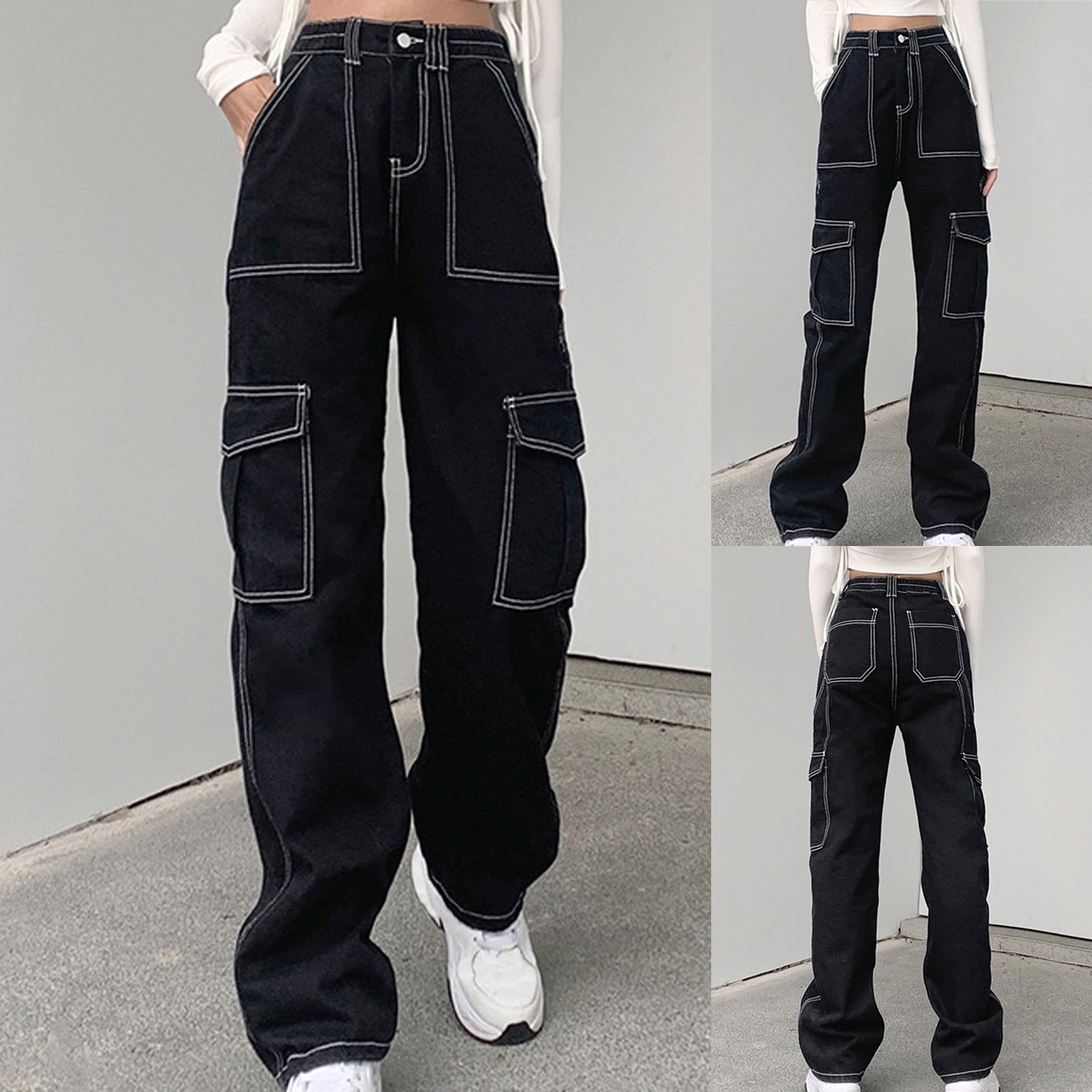 yotyukeb Jeans For Women ’S Mid Waisted Wide Leg Pants Straight Poket ...