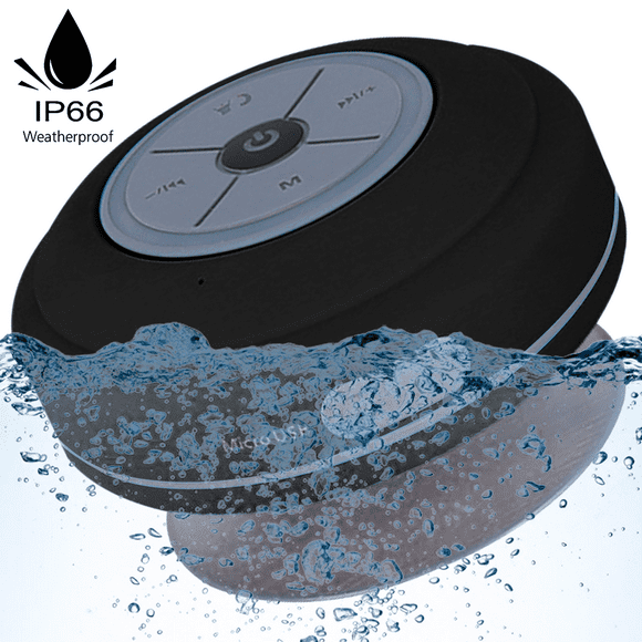 Water Resistant Bluetooth LED Shower Speaker FM Radio TF Card Reader, Built-in Control Buttons, Speakerphone, Powerful Suction Cup
