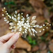 Bride Leaf Bridal Hair Comb Pearl Wedding Hair Piece Rhinestone Hair Accessories for Women and Girls (Silver)