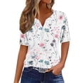 thumbnail image 2 of ALLLIST Women's Tops Pink Button Short Sleeve V-Neck Floral T-Shirts Womens Shirts Plus Size XXL, 2 of 5