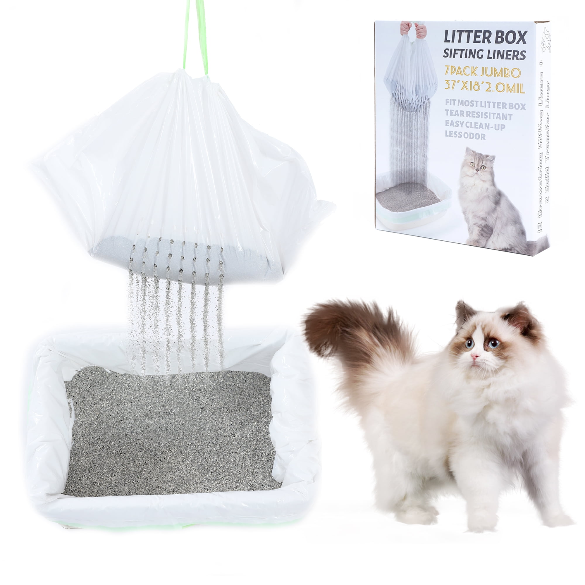 Suhaco 7 count Cat Litter Box Liners Drawstring Litter Liner Bags For