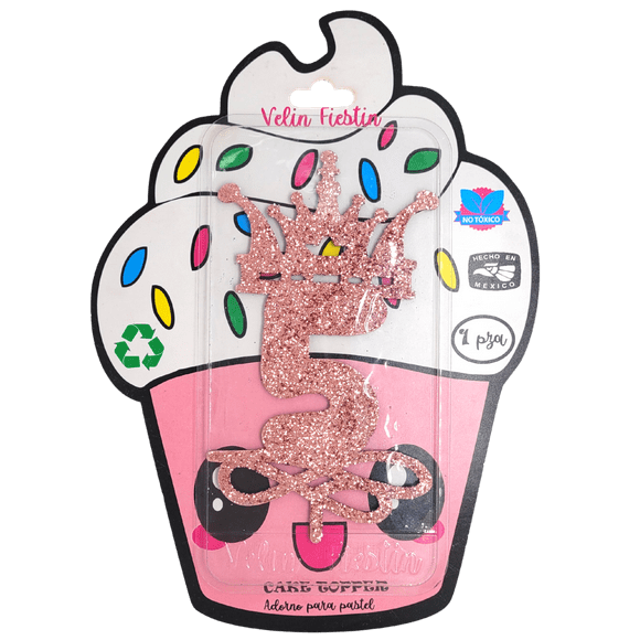 Cake Topper Rosa Glitter #5 Velin Fiestin Cake topper Glitter #5