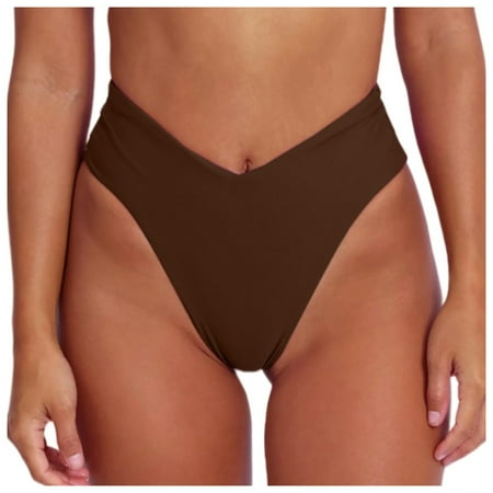 Women s High Waisted V-Cut Bikini Bottom - Sexy High-Cut Swimsuit for Summer Beach Style Brown XS