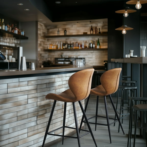 KithKasa Mid Century Modern Dining Chair Set of 2 Faux Leather Side Chair with Walnut Color Wood Legs for Kitchen Dining Room, Brown