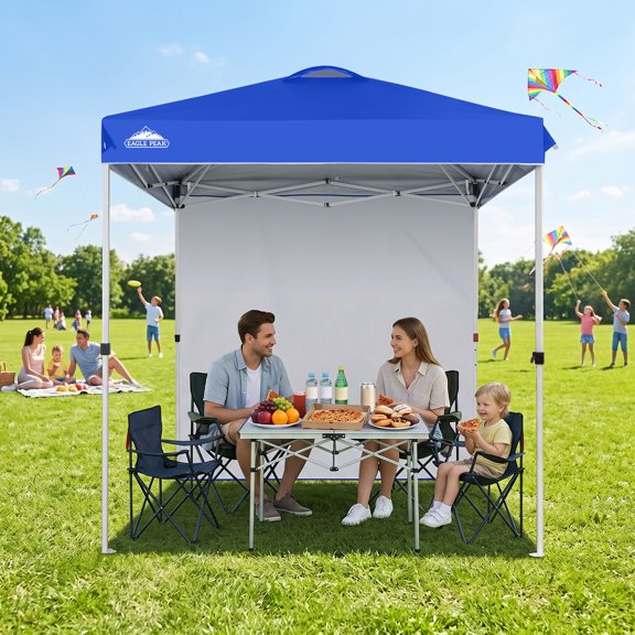 EAGLE PEAK 6.6 x 6.6 ft Easy Set Up Straight Leg Pop Up Outdoor Canopy with One Removable Wall,Blue