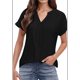 thumbnail image 1 of Blusas con Ojales para Mujer, Cuello en V, Corta, Bordadas, Estilo , Informal, Holgada, de Verano Negro L, 1 of 8