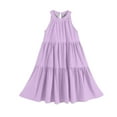 thumbnail image 5 of Abcomgle Summer Dress for Girls 10-12 Casual Halter Neck Sleeveless Midi Dress Solid Color A-line Sundresses Holiday Swing Dresses 11-12 Years,Light Purple, 5 of 7