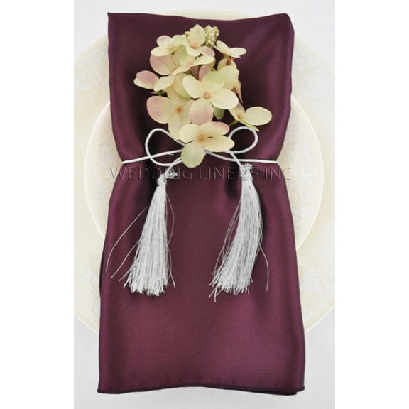 Wedding Linens Inc. (10pcs) 20'' x20" Satin Table Napkins for wedding Party Decoration events - Plum