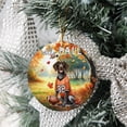 thumbnail image 3 of Hello Fall German Shorthaired Pointer Football Welcome Autumn with Leaves Pumpkins Ceramic Round Ornament GSP Lover Dog Gift Home Tree Decor - 00012, 3 of 5