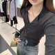thumbnail image 3 of Ropa elegante de otoño para mujer, blusas de punto, suéter de un solo pecho con cuello vuelto, blusa Y2k a rayas para mujer, 3 of 4