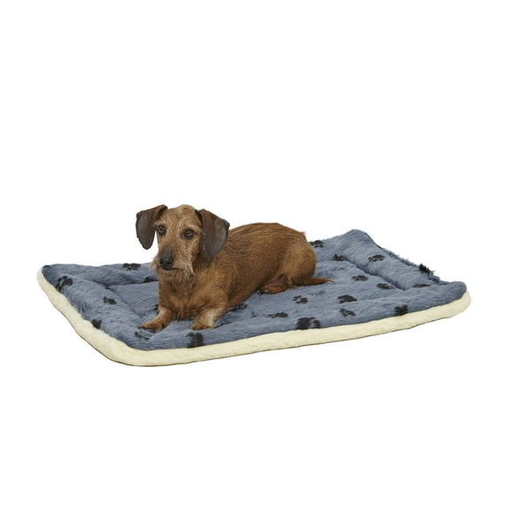 Midwest Quiet Time 29-By-20-Inch Paw Print/Fleece Reversible Pet Bed (Blue)