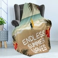 thumbnail image 4 of Surf Soft Flannel Fleece Throw Blanket, Summer Season Cartoon Composition Waves Sandy Beach and Palm Leaves Illustration, Cozy Plush for Indoor and Outdoor Use, 50" x 60", Multicolor, by Ambesonne, 4 of 5