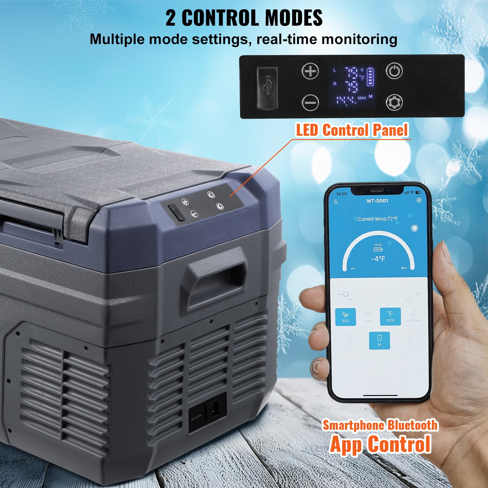 KFFKFF 12V Car Refrigerator, 25QT Electric Cooler DC/AC, -4℉~68℉, Freezer Fridge Cooler APP Control Camping, RV, and Outdoor Use