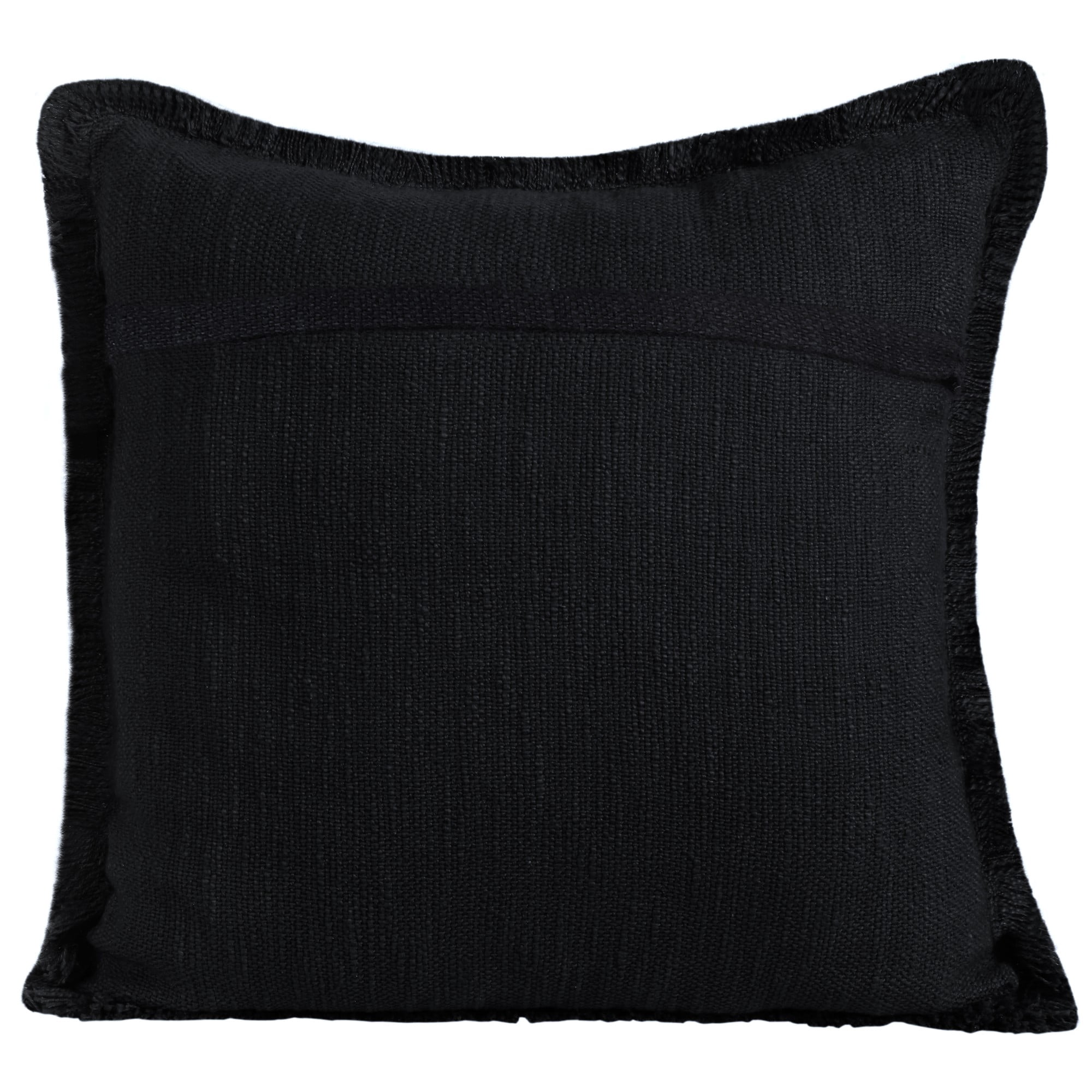 Laddha Home Designs Handwoven Solid Fringe Edge Cotton Throw Pillow - 20" - Black - Set of 2