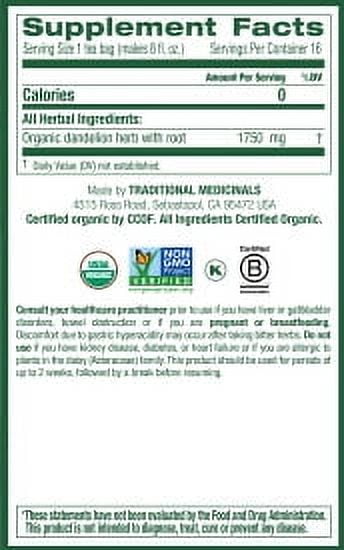 (4 pack) Traditional Medicinals Organic Dandelion Leaf & Root Herbal Tea Bags, 16 Count, 0.99 Oz