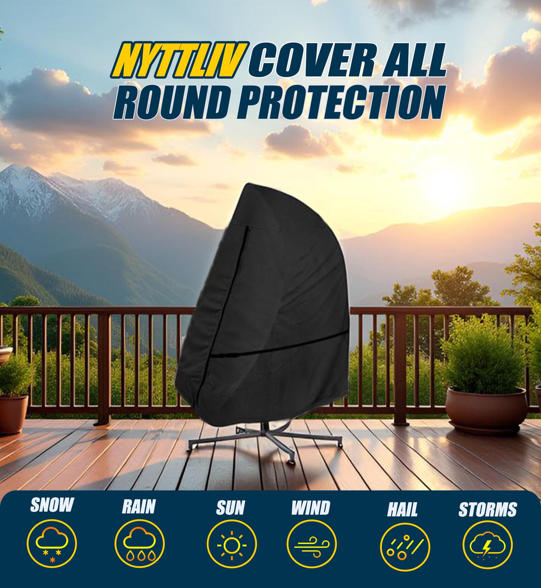 Patio Hanging Egg Chair Cover Double Seat , 600D Heavy Duty Waterproof Outdoor Double Seat Wicker Swing Egg Chair with Stand Protector Fits up to 91L x 80W Inch