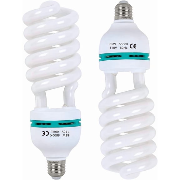 2 x 85W Light Bulb 5500K CFL Daylight Spiral Softbox Bulb in E27 Socket for Photography Photo Video Studio Lighting