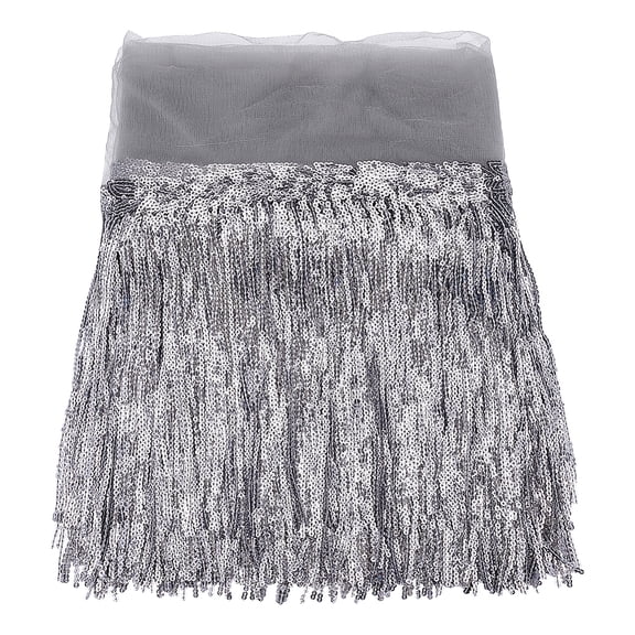 10 Yards Sequins Fringe Trim 9.8inch PVC Sewing Fringe Trim Gray Sequin Tassel Sewing Trimming for DIY Craft Performance Costumes Garment Curtain