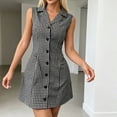 thumbnail image 5 of DailyTrove Women's Sleeveless Gingham Plaid Shirt Dress with Tie Waist, Preppy Style, 5 of 6