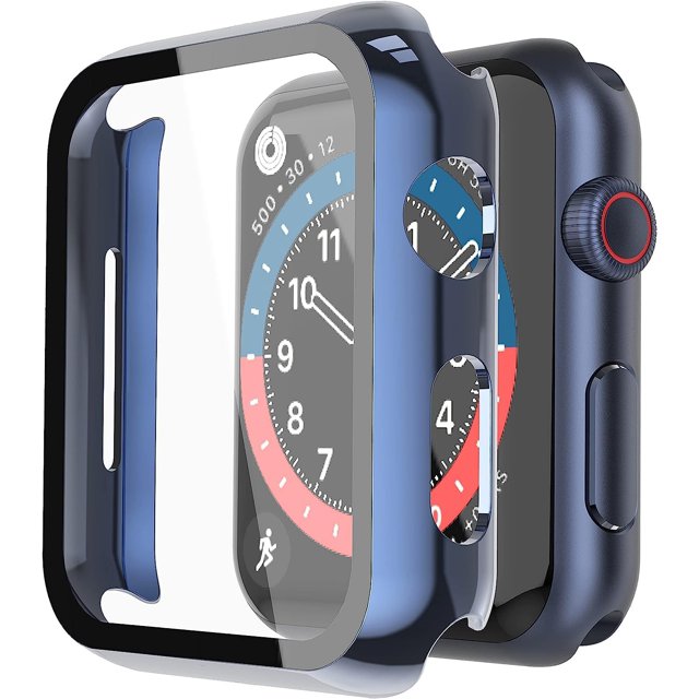 Misxi Paquete de 2 Estuches Rígidos para PC con Protector de Pantalla de Vidrio Templado Compatible con Apple Watch SE Series 6 Series 5 Series 4 40 mm - Negro