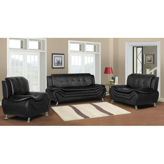US Pride Furniture Cosmo Arul Tufted Modern 3 Piece Living Room Set - Black