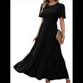 thumbnail image 1 of Vestido Bohemio Floral Fluido de Verano para Mujer, Informal, con Mangas y Volantes, Cuello Redondo, Cintura Fruncida y Negro M, 1 of 9