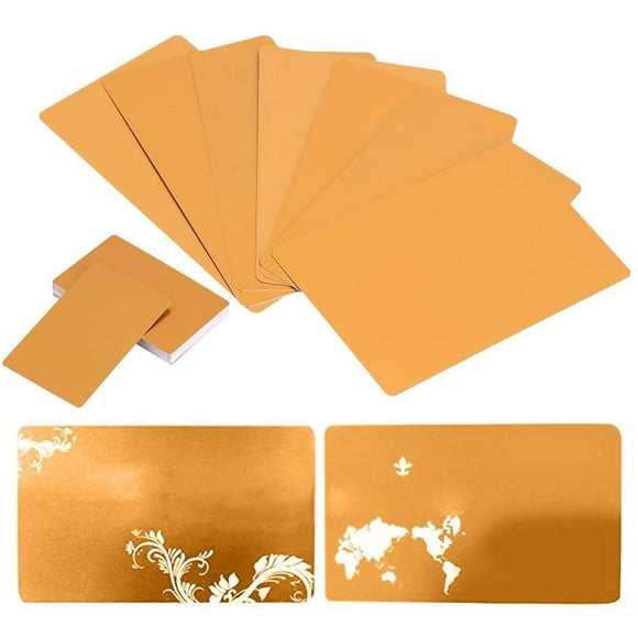 Business Cards,Metal Laser Printers Cards Message Card DIY Tag Cards Gift Card 3.4 x 2.1inch,Pack of 50 (Gold)