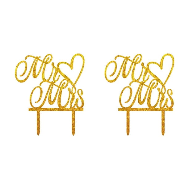 Injueey And Wedding Cake Toppers Oro Plata Negro Multi-Estilo Brillo Acrílico Novia Novio Wedding Cake Decoración Suministros Type1 NO1
