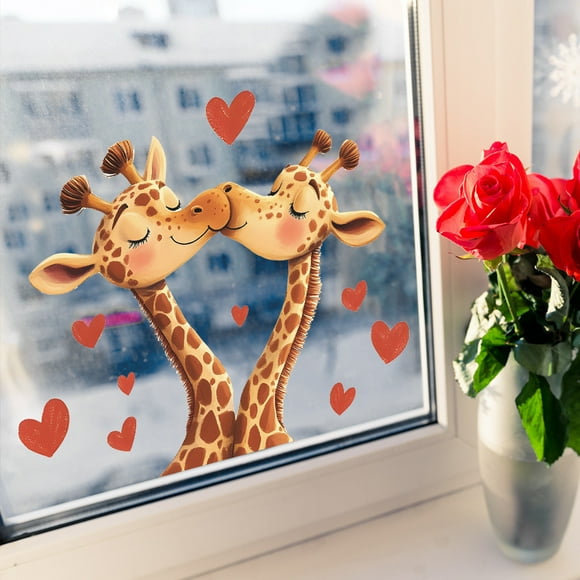 Couple Giraffe Window Home Background Beautification Window