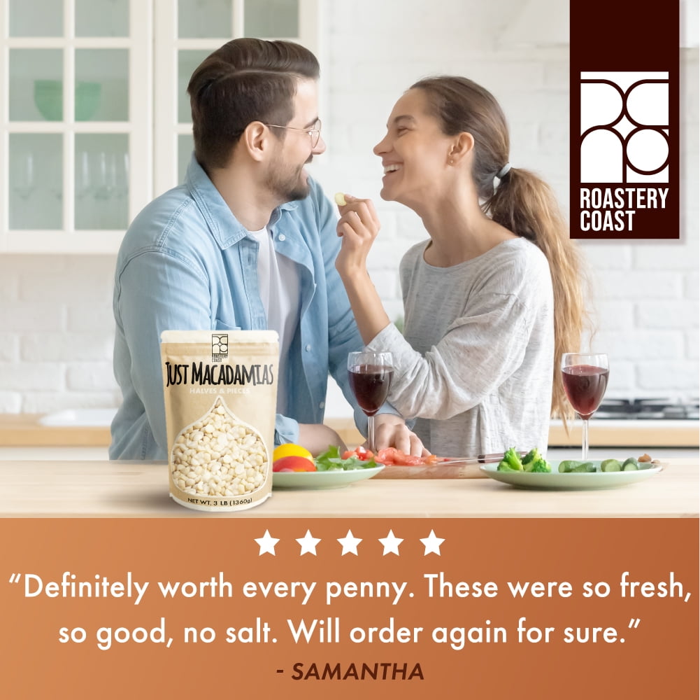 Roastery Coast | Raw Macadamia Nuts | 3 Pounds | Unsalted | Bulk | Snack nuts | Healthy Nuts | Gluten free | Macadamia nut butter | Non GMO | Nut snacks | Unsalted Nuts | Keto snack mix