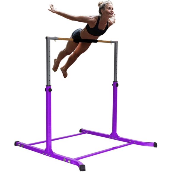 ToyKraft Gymnastic Bar Home Gymnastics Kip Bar, Height Adjustable Between 3 Ft to 5 FT Professional Horizontal Bar Kip Bar for Kids and Teens Ages 3 to 14 Junior Gymnastics Premium Training Bar PURPLE
