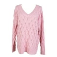 thumbnail image 3 of Diconna Ladies Sweater Hollow Feather Pattern Long Sleeve V Neck Knitted Sweater, 3 of 5