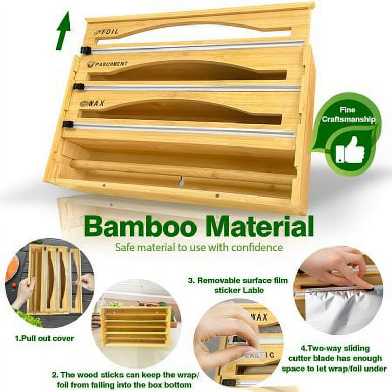 3 in 1 Foil, Wax Paper and Plastic Wrap Organizer bamboo. Aluminum
