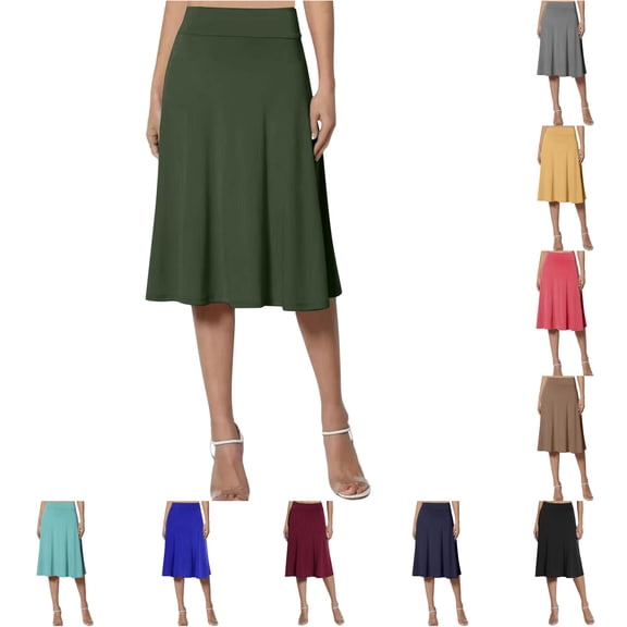 XIAOCHA Solid Midi Skirt For Women High Waist Flared Swing Casual Summer Bottoms