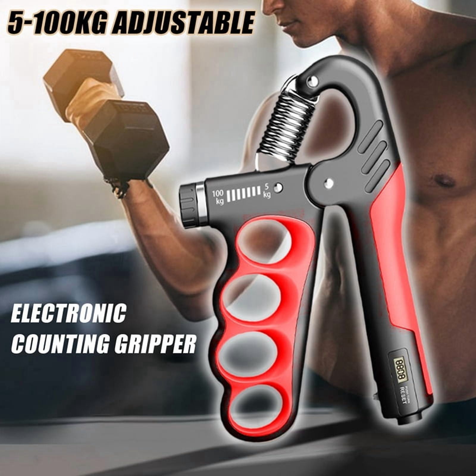 Adjustable Electronic Counting Hand Grip Strengthener for Men Women Adult Muscle Recovery Fitness Red,2 x Grip Trainer,Red