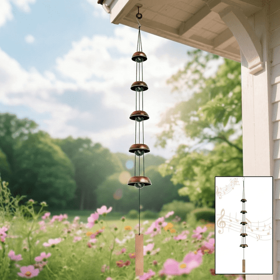 Metal Wind Chimes for Outside, Rain Bell Zen Garden Decor Outdoor, Feng Shui Decor Hanging Copper Wind Bell with 5 Layer Bells, Vintage Weatherproof Wind Chime Gift for Patio Backyard Home