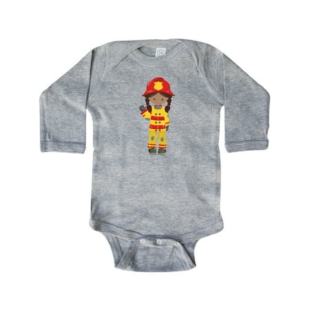 

Inktastic African American Girl Girl Fireman Firefighter Gift Baby Girl Long Sleeve Bodysuit